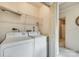 The laundry room has a washer and dryer set with wire shelving above, and a doorway into a bathroom at 8218 Legare Ct, Charlotte, NC 28210