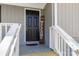 Close-up of a black front door with a welcome sign and white railings at 1637 Sumner Dr, Rock Hill, SC 29732