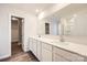 Clean bathroom with double vanity, quartz countertops, and chrome fixtures at 108 Mountain Bridge Way, Statesville, NC 28625