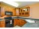 Kitchen with wood cabinets, built-in microwave, and range at 5839 Painted Fern Ct, Charlotte, NC 28269