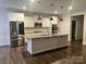 Modern kitchen featuring stainless steel appliances, white cabinets, an island, and pendant lighting at 7669 Tanglewood Way, Denver, NC 28037
