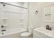 Bathroom with shower-tub combo, toilet, and vanity with modern fixtures at 1423 Roseland Dr, Lincolnton, NC 28092