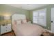 The bedroom includes stylish décor, shuttered windows, and ambient lighting for a serene setting at 18631 Vineyard Point Ln, Cornelius, NC 28031