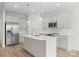 Modern kitchen featuring a center island, stainless steel appliances, stylish pendant lights and white cabinets at 3110 Westerwood Dr, Charlotte, NC 28214