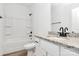 Bright bathroom featuring a shower/tub combo and modern sink vanity with granite countertop at 872 Old Mocksville Rd # 1, Statesville, NC 28625
