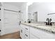 Modern bathroom featuring a double sink vanity, granite countertops and a shower/tub combo at 872 Old Mocksville Rd # 1, Statesville, NC 28625