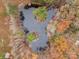 A captivating aerial shot of the picturesque pond surrounded by autumn foliage at 170 Stillwater Rd, Richfield, NC 28137