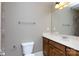 Neutral-toned bathroom with wood cabinets and a large mirror at 1038 Rolling Park Ln, Fort Mill, SC 29715