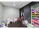 Bright playroom in the basement, featuring a chalkboard wall and storage at 404 Yorkfield Dr, Shelby, NC 28150