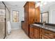 Elegant bathroom with granite countertops and a walk-in shower at 404 Yorkfield Dr, Shelby, NC 28150