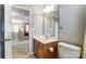 Small bathroom with single sink vanity, toilet and mirror at 3116 S Legacy Park Blvd, Fort Mill, SC 29707