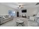 Open living room with gray sofas and a marble-top coffee table at 8411 Washoe Pine Ln, Charlotte, NC 28215