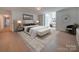 Stylish bedroom with large bed, bench, modern decor, and sitting area at 1300 Queens Rd # 303, Charlotte, NC 28207
