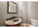 Stylish powder room with marble countertop, unique sink, and decorative fixtures at 546 Little Cove Ln, Lake Wylie, SC 29710