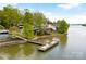 Aerial of lakefront homes and a community dock at 108 Elm St, New London, NC 28127