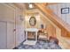 Small bathroom with pedestal sink and wood walls at 917 Patrick Johnston Ln, Davidson, NC 28036