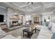 Open concept living room with a stunning stone fireplace at 5056 Bridge Way, Denver, NC 28037