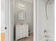 Simple bathroom with vanity, mirror and shower/tub combo at 800 Lakeview Shores Loop, Mooresville, NC 28117