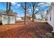 Backyard with shed and tree, covered in autumn leaves at 306 S Jones Ave, Rock Hill, SC 29730