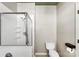 Clean bathroom featuring glass enclosed shower, toilet, and modern fixtures at 7108 Founders Club Ct, Charlotte, NC 28269