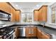 Well-equipped kitchen with stainless steel appliances, wooden cabinets and a double sink under window at 7108 Founders Club Ct, Charlotte, NC 28269