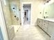 Elegant bathroom with double vanity, large shower, and neutral tile at 2971 Alveston Nw Dr # 29, Concord, NC 28027