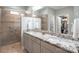 Spa-like bathroom with granite countertops and walk-in shower at 4779 Looking Glass Trl, Denver, NC 28037