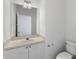 Neutral bathroom featuring a single sink vanity, toilet, and large mirror at 6707 Brachnell View Dr, Charlotte, NC 28269