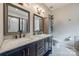 Elegant bathroom with double vanity and frameless shower at 1345 Shimmer Light Cir, Rock Hill, SC 29732