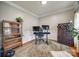 Home office with wood desk, shelving, and wine rack at 1345 Shimmer Light Cir, Rock Hill, SC 29732