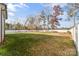 Large backyard with grassy area, white fence, and trees at 1490 Kensington Park Ct, Hickory, NC 28602