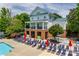 Community pool with lounge chairs and umbrellas at 5734 Morris Hunt Dr, Fort Mill, SC 29708