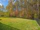 Spacious backyard with grassy lawn and a black metal fence, backing up to a wooded area at 9507 Inverness Bay Rd, Charlotte, NC 28278