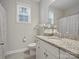 Clean bathroom with granite countertop and white cabinets at 9507 Inverness Bay Rd, Charlotte, NC 28278