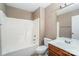 Bathroom includes a tub, toilet and vanity with single sink at 119 Lookout Point Pl, Mooresville, NC 28115