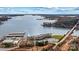 Aerial view of waterfront condos with boat slips and parking, showcasing the lake access at 7831 Spinnaker Bay Dr # 314, Sherrills Ford, NC 28673