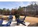 A cozy patio area with comfortable blue Adirondack chairs, perfect for relaxing and enjoying the outdoors at 3611 Whitney Way, Terrell, NC 28682