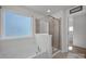 Bathroom with soaking tub and walk-in shower at 10436 Paisley Abbey Ln, Charlotte, NC 28273