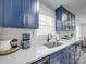 Kitchen features blue cabinets, quartz countertops, and stainless steel appliances at 1330 Mulberry Ave, Charlotte, NC 28216