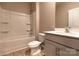 Clean bathroom with tub, toilet and vanity at 138 Gray Willow St, Mooresville, NC 28117