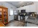 Modern kitchen with white cabinets, granite countertops, and stainless steel appliances at 112 Canina Ln, Indian Trail, NC 28079