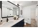 Modern bathroom with double vanity and walk-in shower at 13114 Blacksmith Ct, Matthews, NC 28105