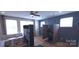 Inviting bonus room with hardwood floors, blue accent wall, and a divider creating a workout space with equipment at 327 Coxe Ave, Charlotte, NC 28208