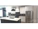 Modern kitchen featuring white cabinetry, stainless steel appliances, and a black island with a sink at 327 Coxe Ave, Charlotte, NC 28208