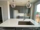Kitchen featuring gray cabinets, stainless steel appliances, quartz countertops, and island sink at 1320 Walter Taylor Way # Eqx0102, Charlotte, NC 28206
