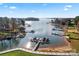 Aerial view of waterfront homes and private boat docks at 18805 Flat Shoals Dr, Cornelius, NC 28031