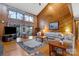 Living room with vaulted wood ceilings, large windows, and comfy seating at 192 Diana Dr, Mount Gilead, NC 27306