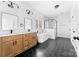 Beautiful bathroom with double vanity, freestanding tub and tiled shower enclosure at 1306 Eddie St, Gastonia, NC 28054