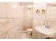 Small bathroom with toilet and pedestal sink at 152 Woodlynn Dr, Charlotte, NC 28214