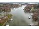 Aerial view of lakefront community, showing waterfront properties at 2491 Seagull Dr, Denver, NC 28037